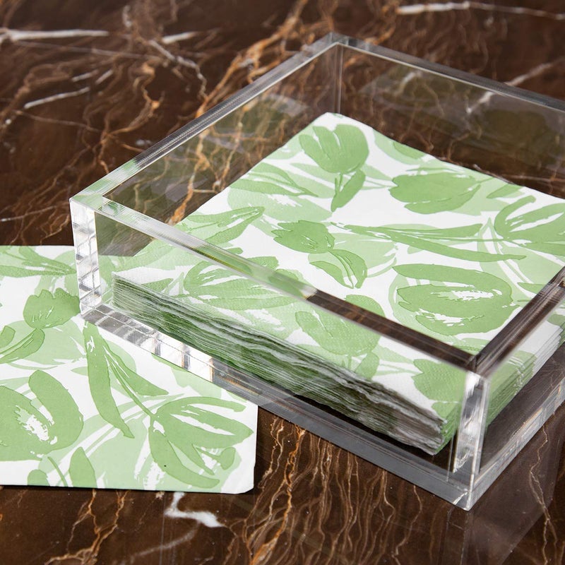 IEEK Acrylic Luncheon Napkin Holder,Decorative Napkin Tray for Dining Table and Kitchen,Clear Flat Napkin Holders Tissue Dispenser,7.1 x 7.1 x 2.6 inches - Image 1